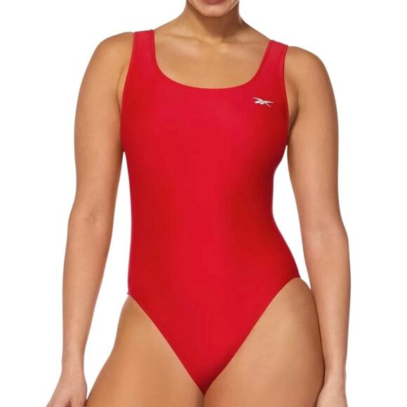 Reebok Women’s Square Neck Athletic One Piece Swimsuit Red Size L - Picture 1 of 2